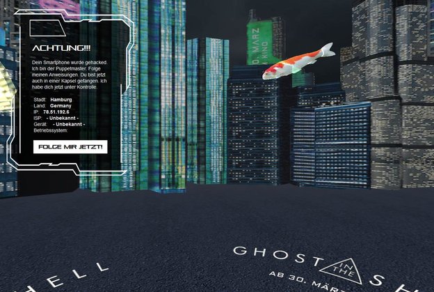 Klick zur Kampagne (Mobile-optimiert), Bild: Screenshot Ghost in the Shell-Ad von bam!