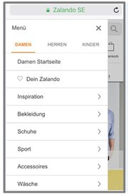 Screenshot: Zalando Mobilseite