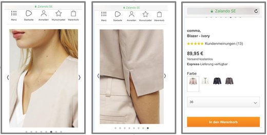 Screenshot: Zalando Mobilseite