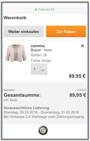 Screenshot: Zalando Mobilseite