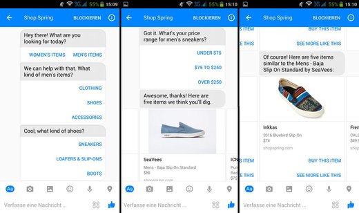 Screenshot "Shop Spring" im Facebook Messenger