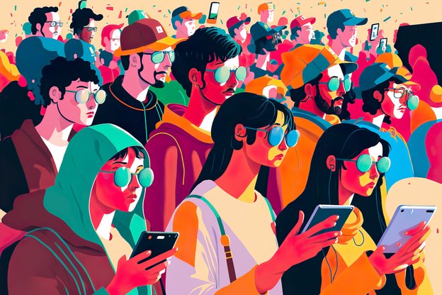 So stellt sich eine KI eine Masse an jungen Menschen mit Mobiltelefonen vor, Bild: Rh2010 – Adobe Stock, Bild: Rh2010 – Adobe Stock