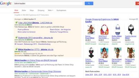 Google Shopping Beispiel bei der Suchanfrage "Bikini kaufen"