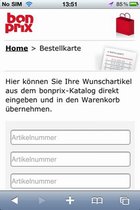 Bestellkarte des Mobile-Shops