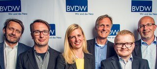 Präsidium 2015 v.l.: Thomas Duhr, Marco Zingler, Melina Ex, Matthias Wahl, Thorben Fasching, Achim Himmelreich, Foto: BVDW Präsidium 2015 v.l.: Thomas Duhr, Marco Zingler, Melina Ex, Matthias Wahl, Thorben Fasching, Achim Himmelreich, Foto: BVDW