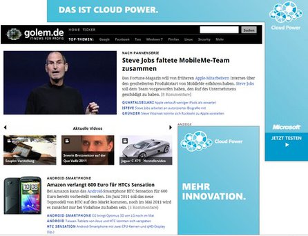 Bild: Neu ist das Content Wallpaper für Homepage-Events, Screenshot: golem.de