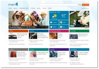 Screenshot des neuen tablet-optimierten Layouts von MSN,
