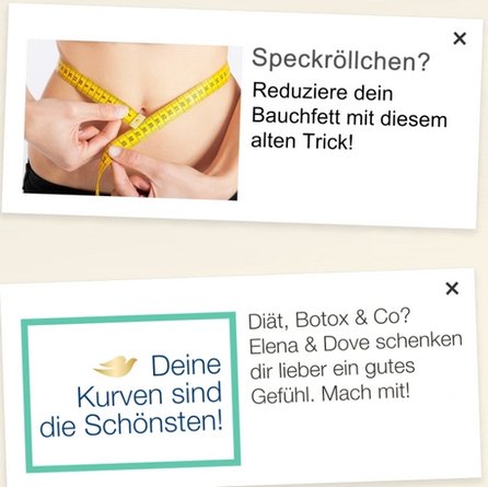 Oben: frühere Werbung; Unten: Neue Dove-Werbung zum Weltfrauentag. Quelle: Unilever
