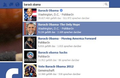 Screenshot: Erscheinen des Häkchens im Facebook Suchfenster