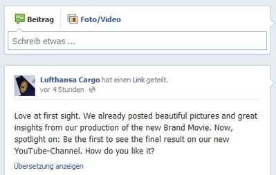 Screenshot des Facebookposts von Lufthansa Cargo