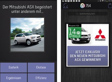 Screenshots aus der Mitsubishi-Gewinnspielkampagne
