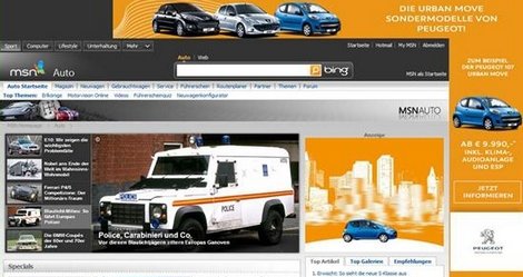 Screenshot der Peugeot Webseite,