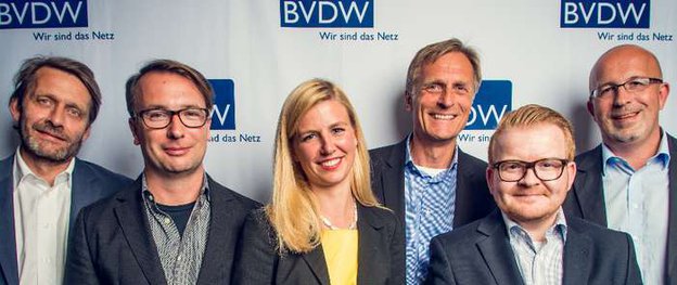 Präsidium 2015 v.l.: Thomas Duhr, Marco Zingler, Melina Ex, Matthias Wahl, Thorben Fasching, Achim Himmelreich, Foto:BVDW