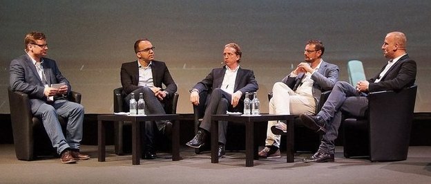 Publisher Panel v.l.: Jens von Rauchhaupt (Adzine), Marco Klimkeit (Yieldlab), Lothar Prison (Vivaki), Markus Letzner (Adscale) und Stefan Schuhmacher (G+J EMS), Foto: ADZINE