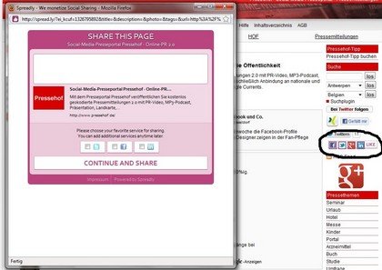 Der vereinheitlichte Sharing-Button und die Nutzeroberfläche vor dem Teilen (Quelle: eigener Screenshot)