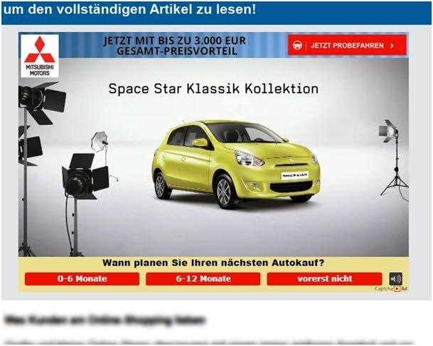 Screenshot Cad-Journey Kampagne: Über die Fragen lassen sich die Interessen der Nutzer feststellen., Screenshot Captcha Ad